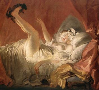 Jean-Honore Fragonard : Young Woman Playing with a Dog